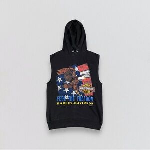 Harley-Davidson L VINTAGE 80s Fun Wear Sleeveless Graphic Hoodie Flag Eagle USA